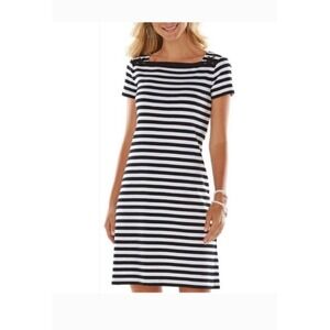 Chaps Striped Boat Neck Short Sleeve Casual Dress L
